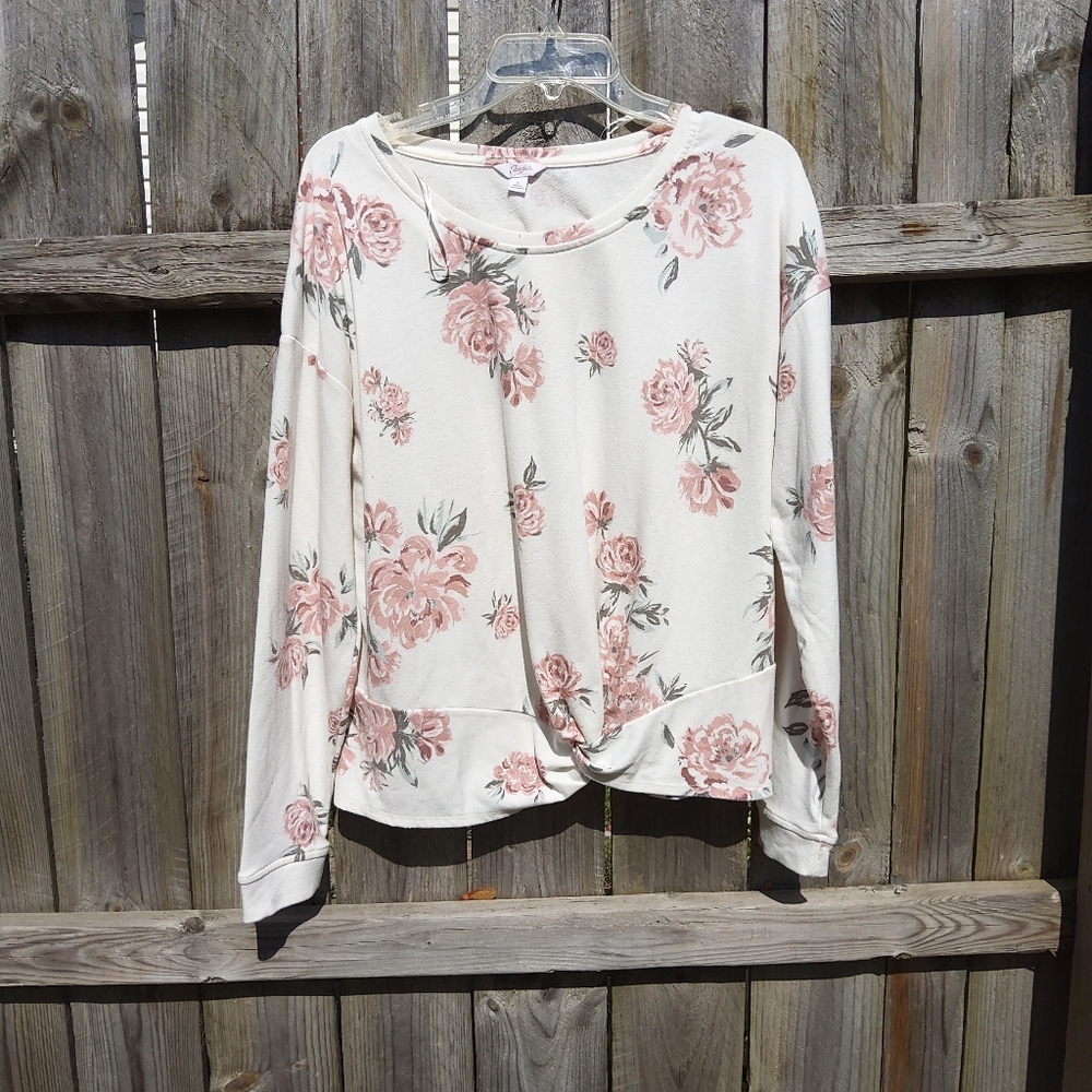 CANDIE'S LARGE FRONT TWIST FLORAL SWEATER